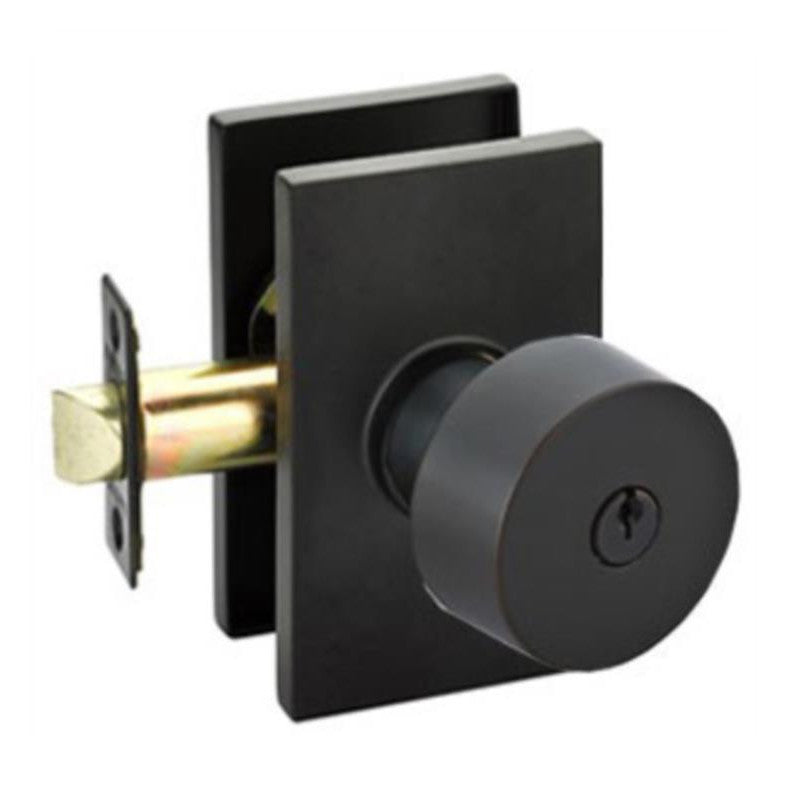 Emtek Solid Brass Round Key In Door Knob with Modern Rectangular Rosette (Several Finish Options) EMTEK