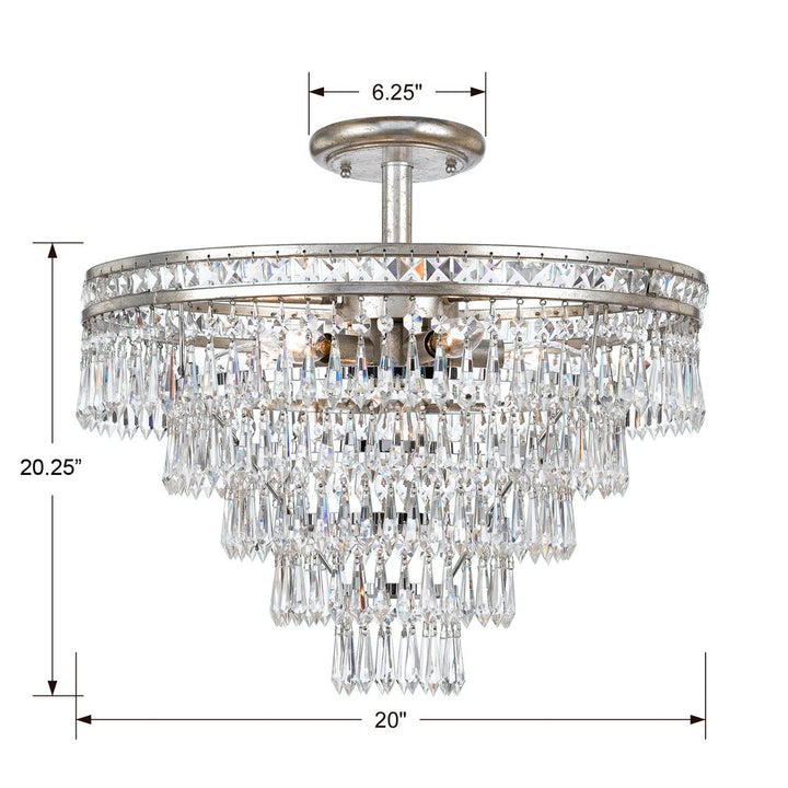 Mercer 7 Light Hand Cut Crystal Olde Silver Semi Flush Mount Crystorama