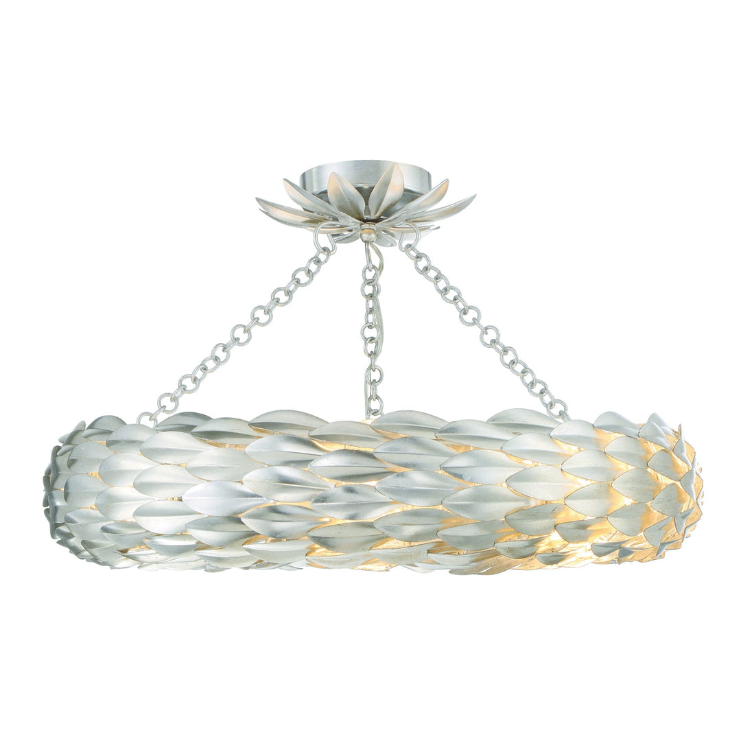 Broche 6 Light Antique Silver Semi Flush Mount Crystorama