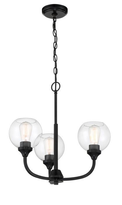 ##Antique Hardware## Glenda 3 Light Chandelier in Flat Black