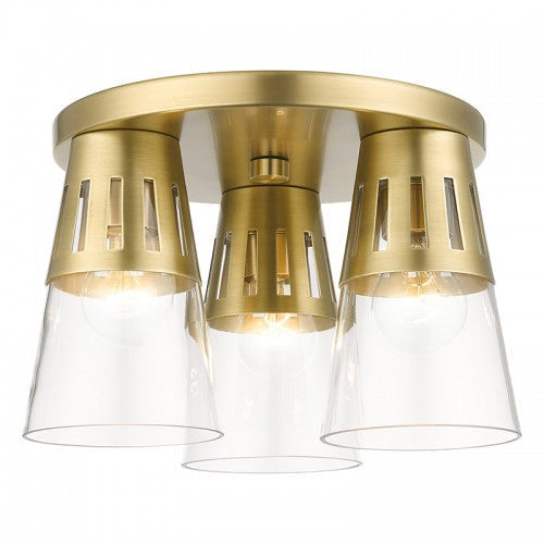 3 Light Natural Brass Flush Mount Livex