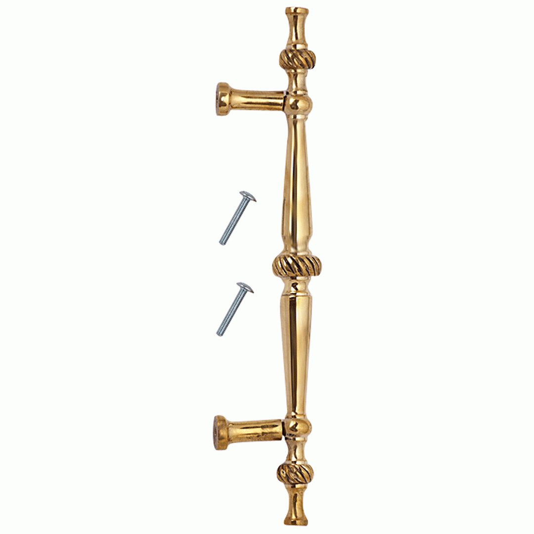 6 1/2 Inch Overall (4 Inch c-c) Solid Brass Georgian Roped Style Pull (Polished Brass Finish) COPPER MOUNTAIN HARDWARE