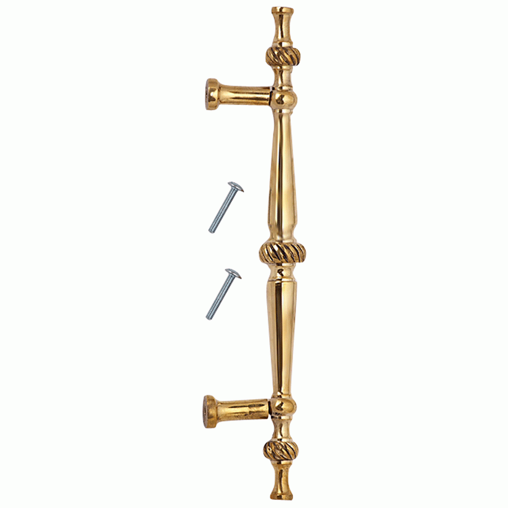 6 1/2 Inch Overall (4 Inch c-c) Solid Brass Georgian Roped Style Pull (Lacquered Brass Finish) COPPER MOUNTAIN HARDWARE