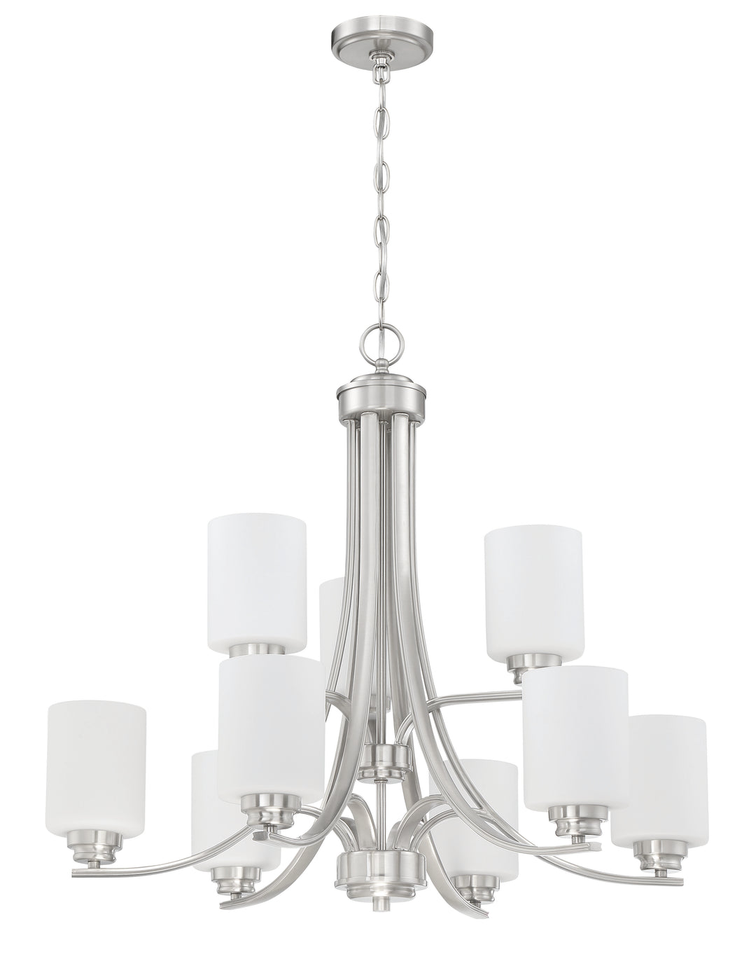 Bolden 9 Light Chandelier in Brushed Polished Nickel (White Glass) CRAFTMADE