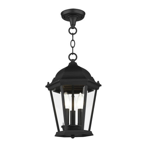 3 Light Textured Black Outdoor Pendant Lantern Livex