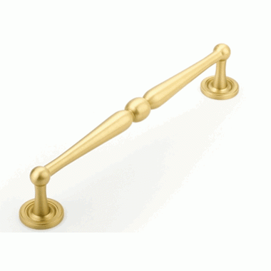 8 1/2 Inch (8 Inch c-c) Atherton Plain Footplate Pull (Satin Brass Finish) SCHAUB