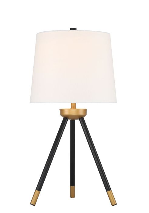 ##Antique Hardware## 1 Light Metal Tri-Pod Base Table Lamp in Painted Black/Gold (2 Pack)