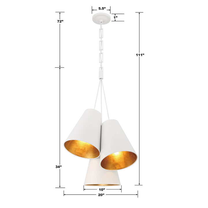 Crystorama Crystorama Brian Patrick Flynn Alston 3 Light Matte White + Antique Gold Pendant