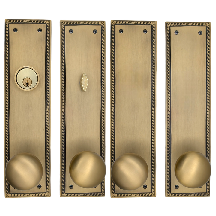 Georgian Roped Rectangular Double Door Deadbolt Entryway Set (Several Finishes Available)