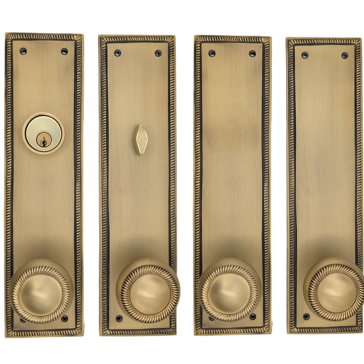 Georgian Roped Rectangular Double Door Deadbolt Entryway Set (Several Finishes Available)
