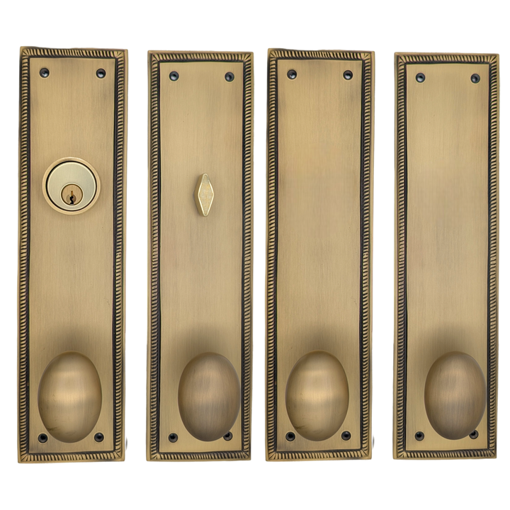 Georgian Roped Rectangular Double Door Deadbolt Entryway Set (Several Finishes Available)