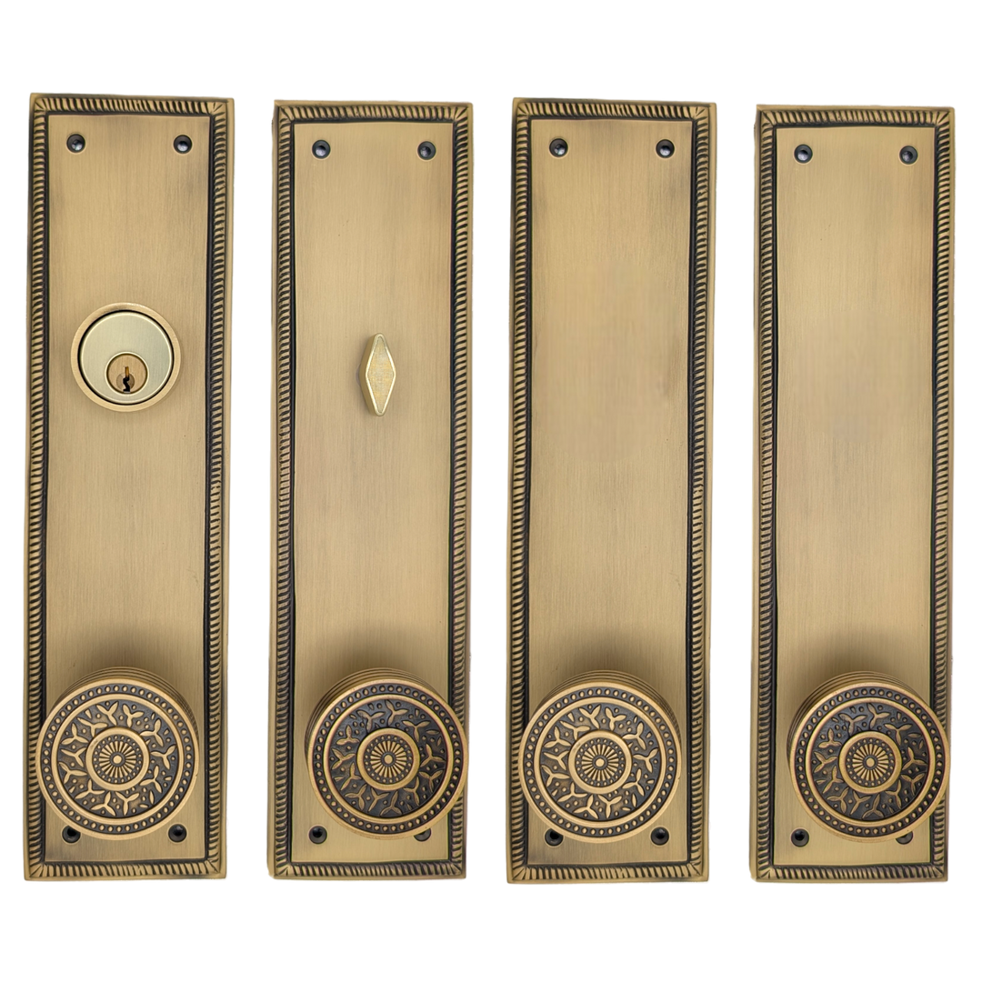 Georgian Roped Rectangular Double Door Deadbolt Entryway Set (Several Finishes Available)