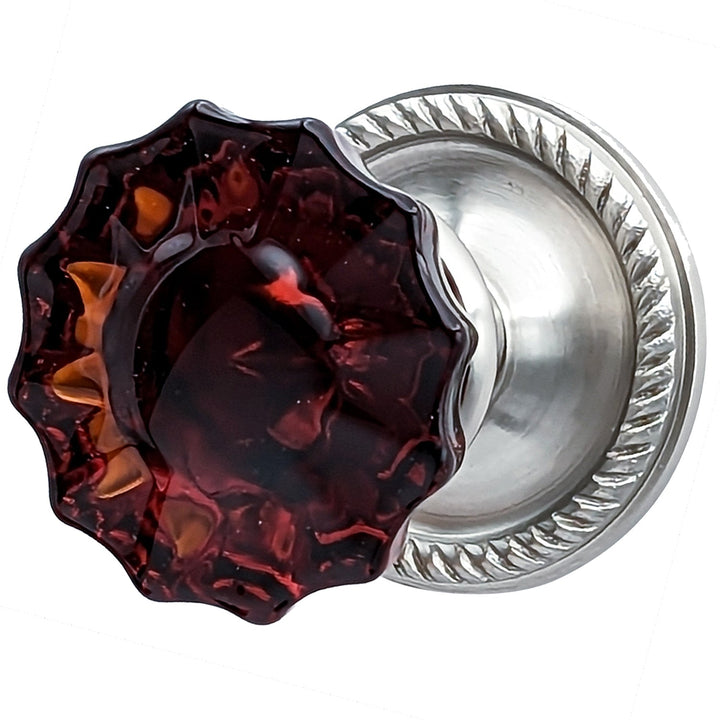 Georgian Roped Rosettes with Fluted Amber Glass Door Knobs (Several Finishes Available) COPPER MOUNTAIN HARDWARE
