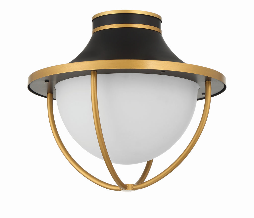 Atlas 2 Light Matte Black + Textured Gold Outdoor Semi Flush Mount Crystorama