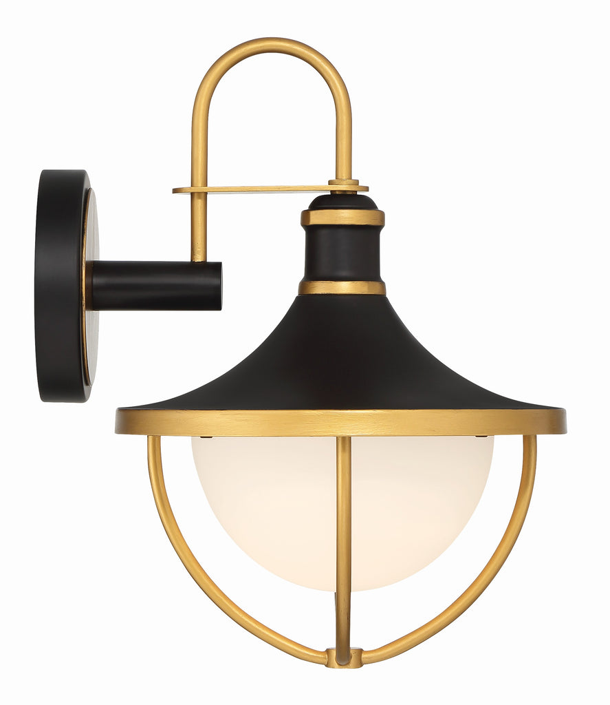 Atlas 1 Light Matte Black + Textured Gold Outdoor Sconce Crystorama