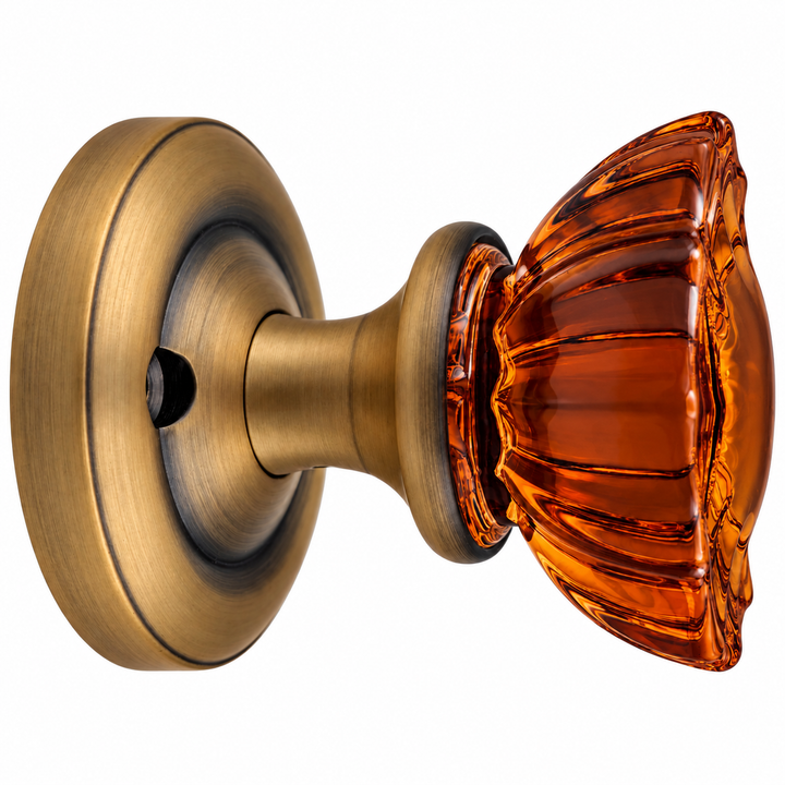 Magnifique® Classic Door Set with Amber Glass Fluted Knobs (Several Finishes Available)