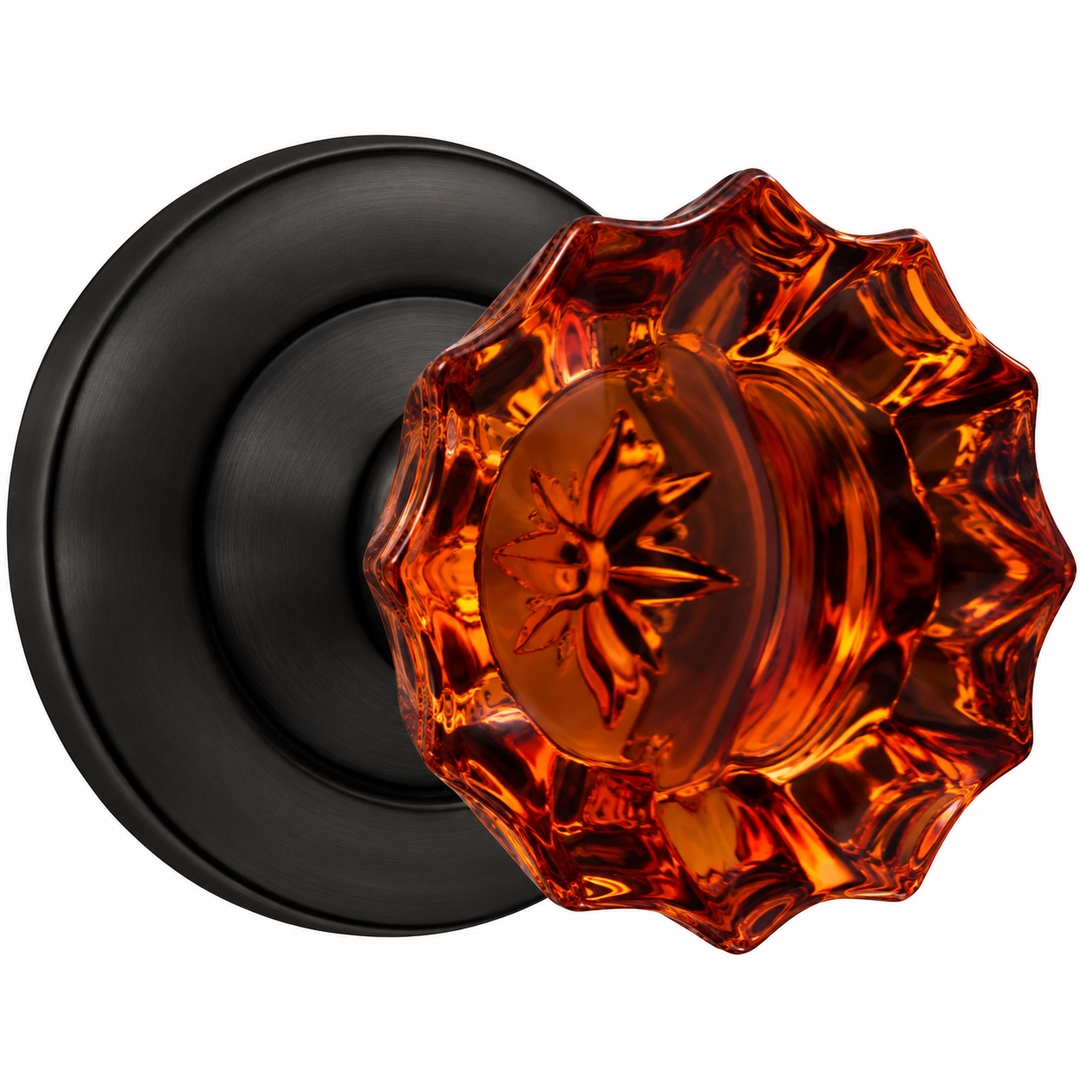 Magnifique® Classic Door Set with Amber Glass Fluted Knobs (Several Finishes Available)