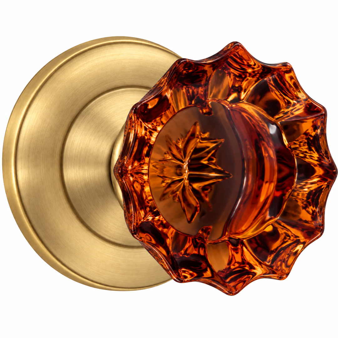 Magnifique® Classic Door Set with Amber Glass Fluted Knobs (Several Finishes Available)