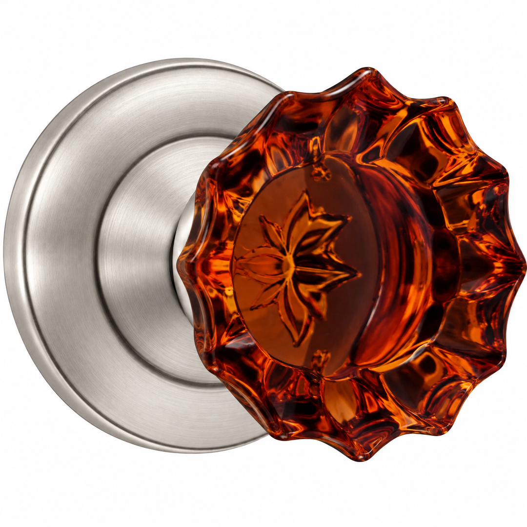 Magnifique® Classic Door Set with Amber Glass Fluted Knobs (Several Finishes Available)