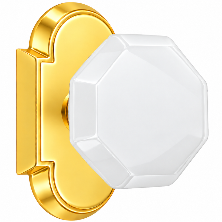Magnifique® Arched Door Set with White Milk Glass Octagon Knobs (Several Finishes Available)