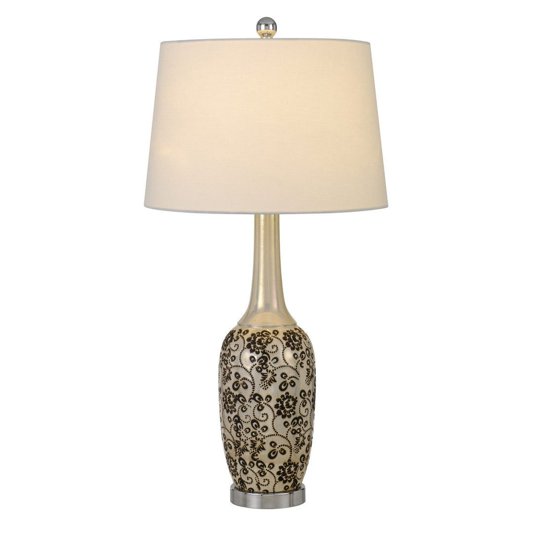 150W PAXTON CERAMIC TABLE LAMP WITH LEAF DESIGN AND TAPER DRUM HARDBACK FABRIC SHADE (PRICED AND SOLD AS PAIRS) Cal Lighting