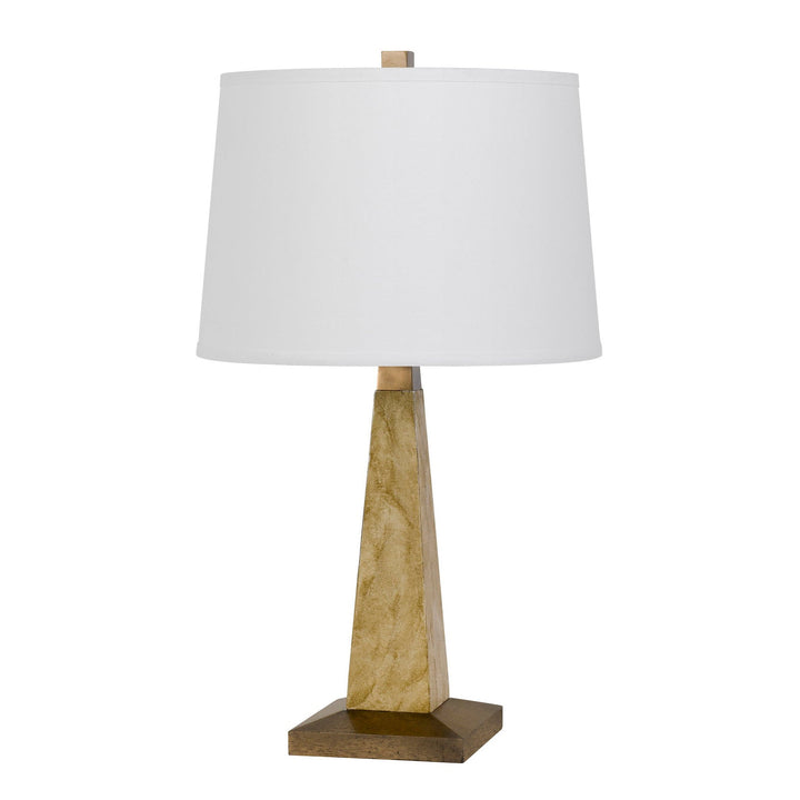 150W 3 WAY RAVENNA RESIN PYRAMID DESIGN TABLE LAMP WITH HARDBACK TAPER FABRIC DRUM SHADE Cal Lighting