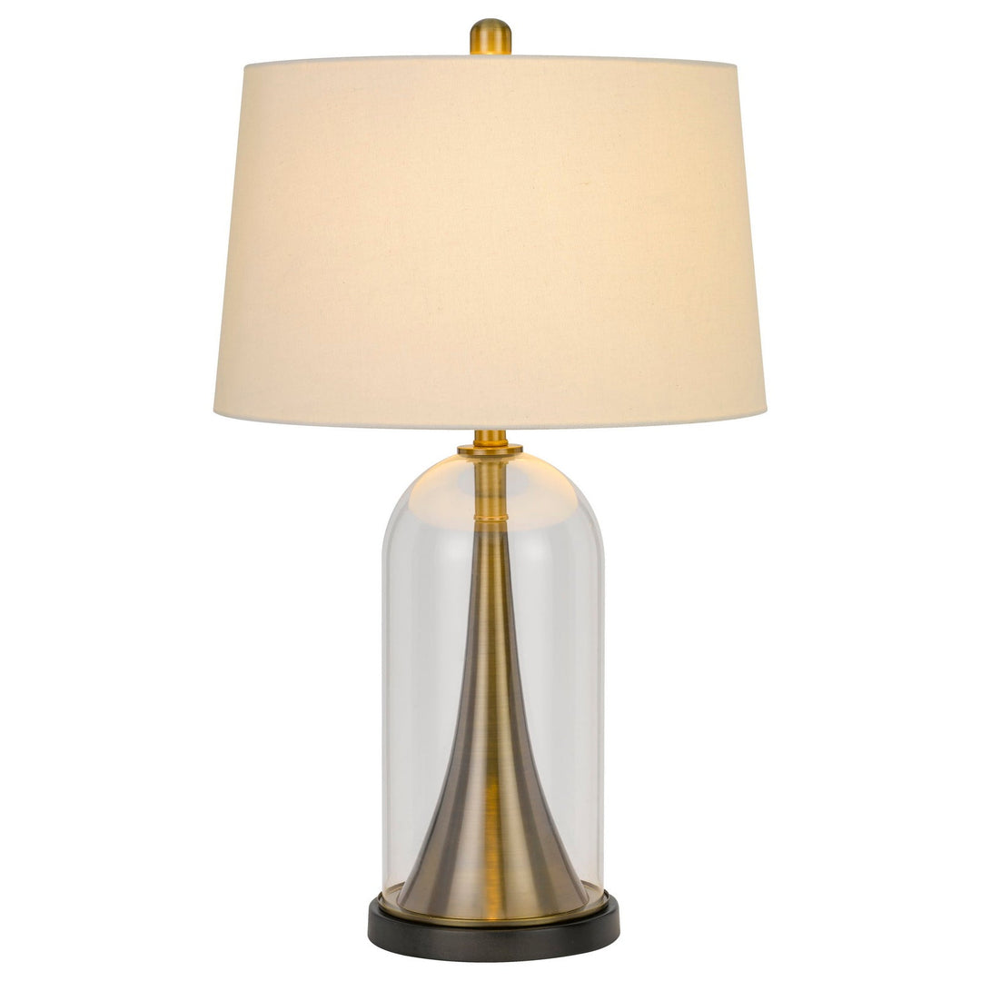150W 3 WAY CAMARGO GLASS/METAL TABLE LAMP WITH HARDBACK TAPER DRUM FABRIC SHADE Cal Lighting