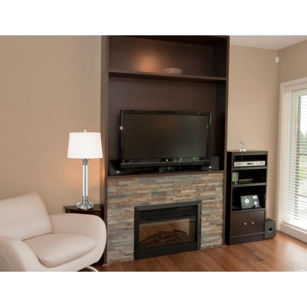 150W 3 WAY RUSTON CRYSTAL/METAL TABLE LAMP WITH PLEATED HARDBACK SHADE Cal Lighting