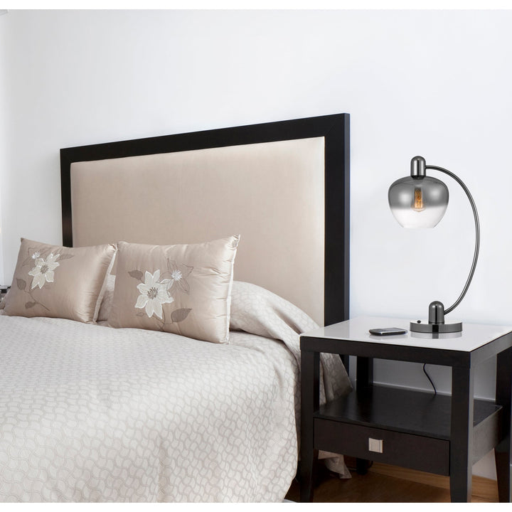 40W BROOKLINE METAL ARC TABLE LAMP WITH ELECTORAL PLATED SMOKED GLASS SHADE AND ON OFF ROCKER SWITCH Cal Lighting