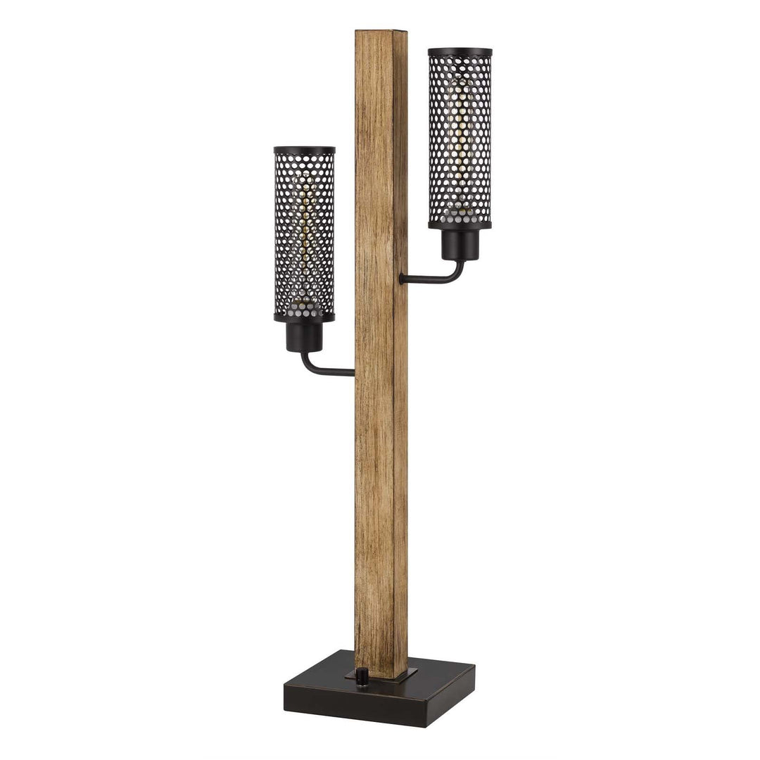 60W X 2 LENOX LANTERN STYLE RUBBER WOOD / METAL TABLE LAMP WITH MESH METAL SHADES Cal Lighting