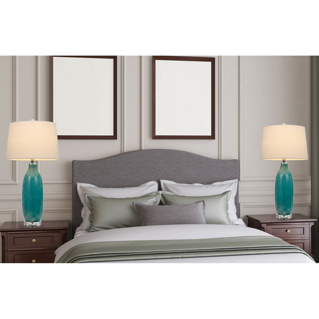 150W 3 WAY CULLMAN GLASS TABLE LAMP WITH CRYSTAL BASE AND HARDBACK TAPER DRUM FABRIC SHADE (SOLD AS PAIRS) Cal Lighting