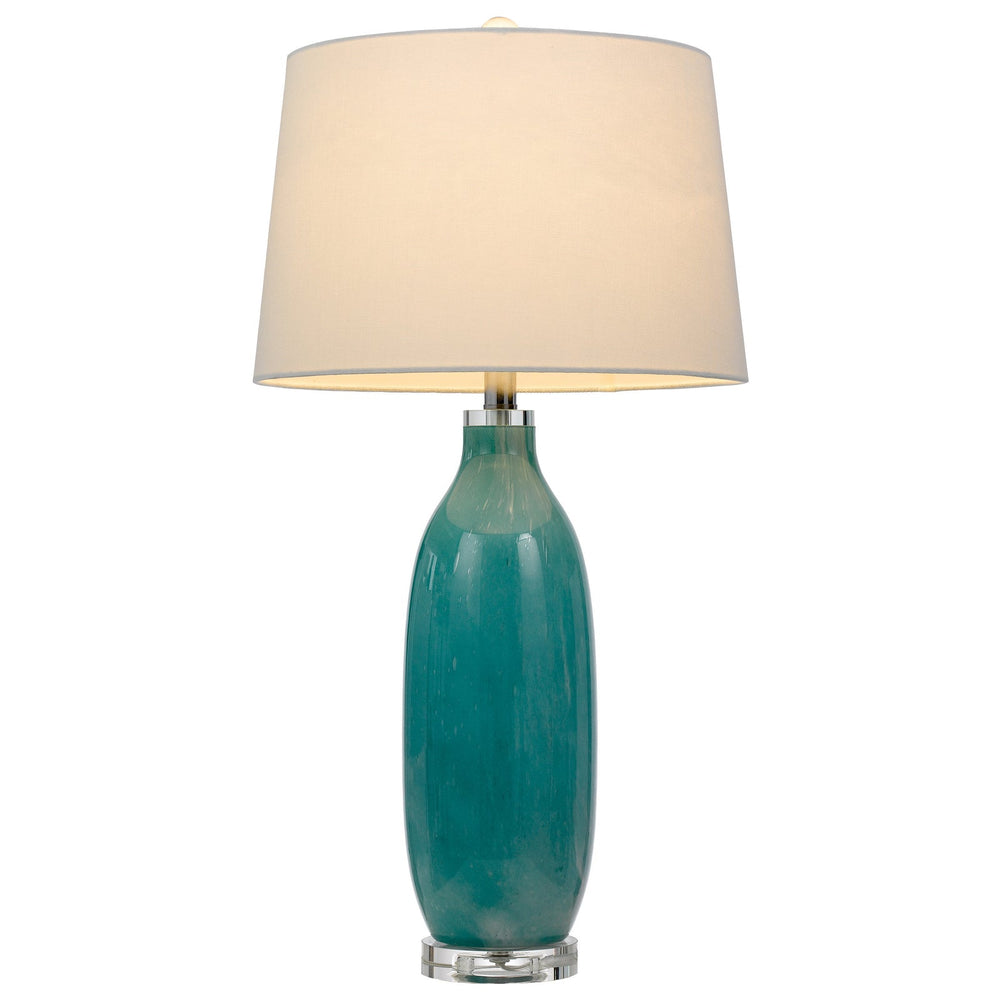 150W 3 WAY CULLMAN GLASS TABLE LAMP WITH CRYSTAL BASE AND HARDBACK TAPER DRUM FABRIC SHADE (SOLD AS PAIRS) Cal Lighting