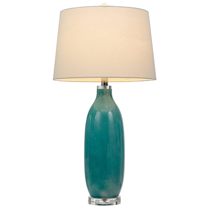 150W 3 WAY CULLMAN GLASS TABLE LAMP WITH CRYSTAL BASE AND HARDBACK TAPER DRUM FABRIC SHADE (SOLD AS PAIRS) Cal Lighting