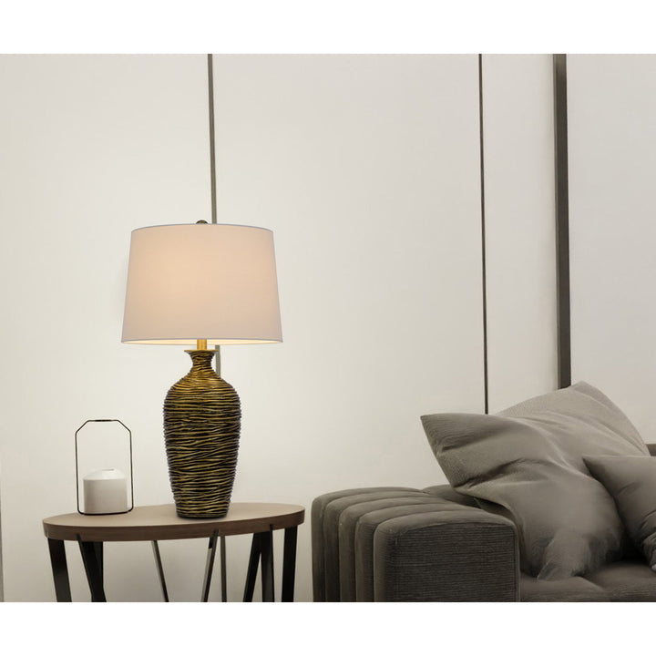 150W 3 WAY AURORA RESIN TABLE LAMP WITH HARDBACK TAPER DRUM FABRIC SHADE (SOLD AS PAIRS) Cal Lighting