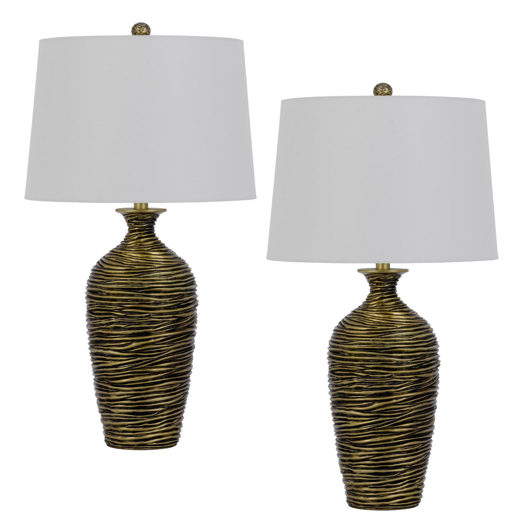 150W 3 WAY AURORA RESIN TABLE LAMP WITH HARDBACK TAPER DRUM FABRIC SHADE (SOLD AS PAIRS) Cal Lighting