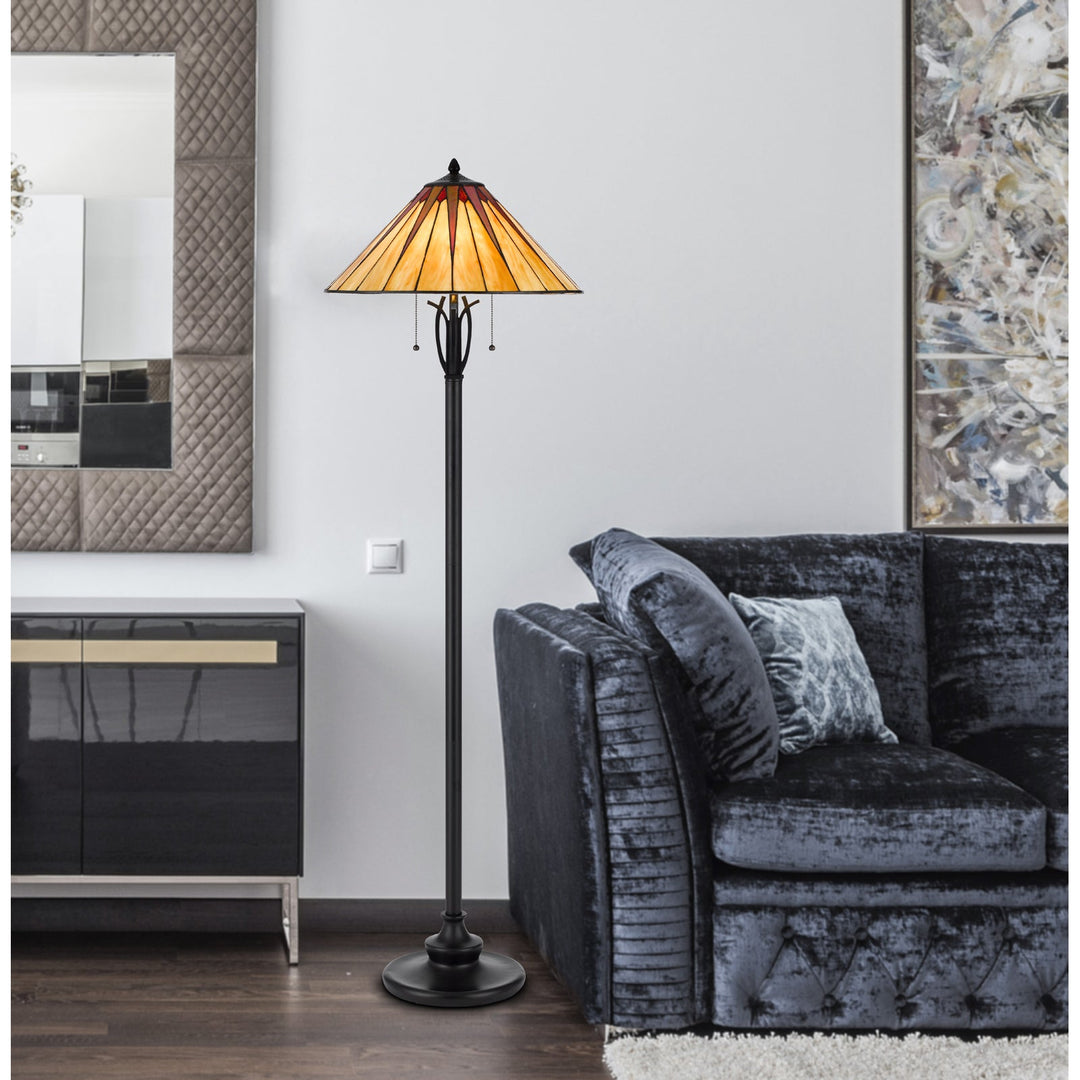 Cal Lighting 60W X 2 METAL/RESIN TIFFANY TABLE LAMP WITH PULL CHAIN SWITCHES