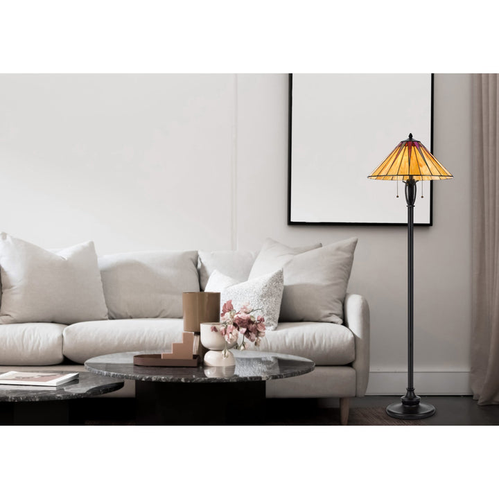 Cal Lighting 60W X 2 METAL/RESIN TIFFANY TABLE LAMP WITH PULL CHAIN SWITCHES