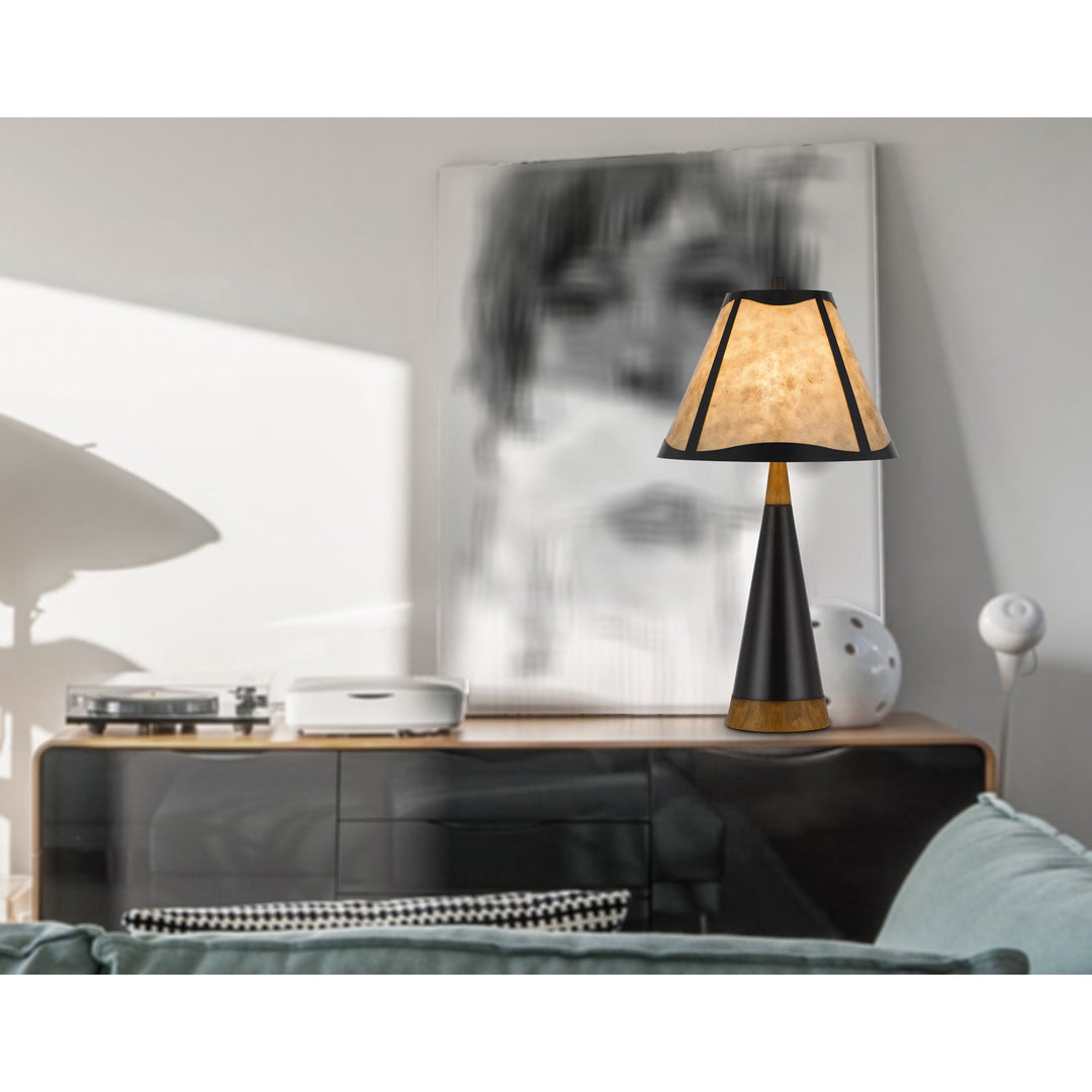 150W 3 WAY CLEMENTE METAL/BIRCH WOOD MICA TABLE LAMP Cal Lighting