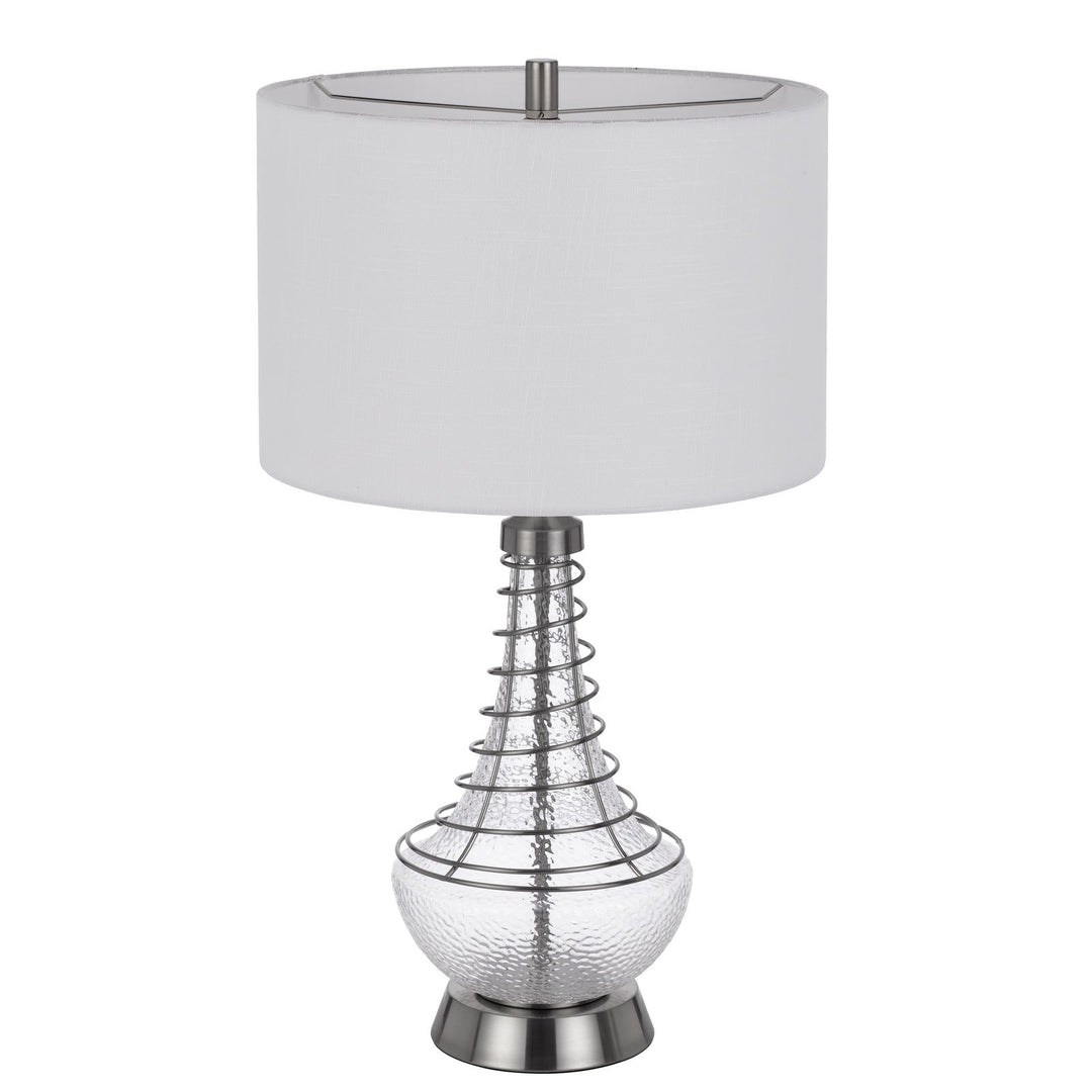 150W 3 WAY BARABOO GLASS TABLE LAMP WITH WIRE GUARD DESIGN AND DRUM FABRIC SHADE Cal Lighting