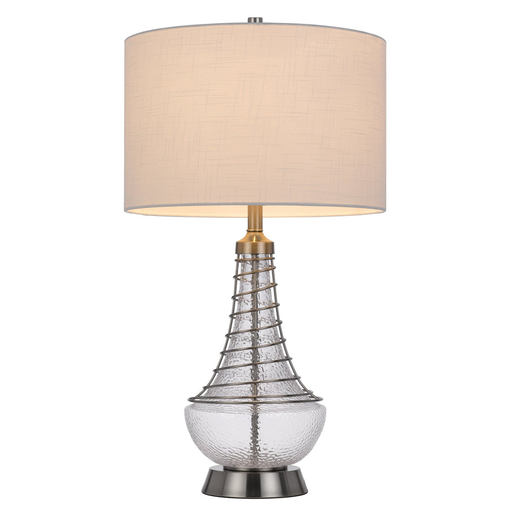 150W 3 WAY BARABOO GLASS TABLE LAMP WITH WIRE GUARD DESIGN AND DRUM FABRIC SHADE Cal Lighting