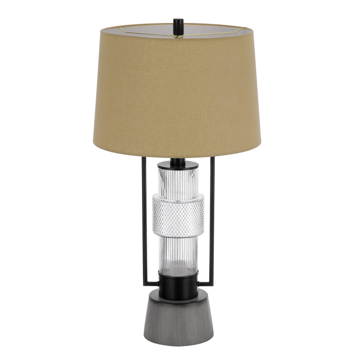 VALLDA 100W 3 WAY TABLE LAMP WITH 2W LED NIGHT LIGHT WITH METAL/GLASS BODY AND CEMENT BASE AND FINE BURLAP DRUM SHADE Cal Lighting