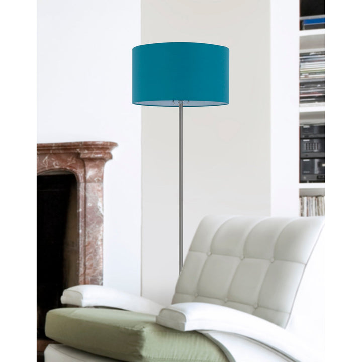 150W 3 WAYT CROMWELL METAL FLOOR LAMP WITH AQUA BLUE LINEN SHADE Cal Lighting