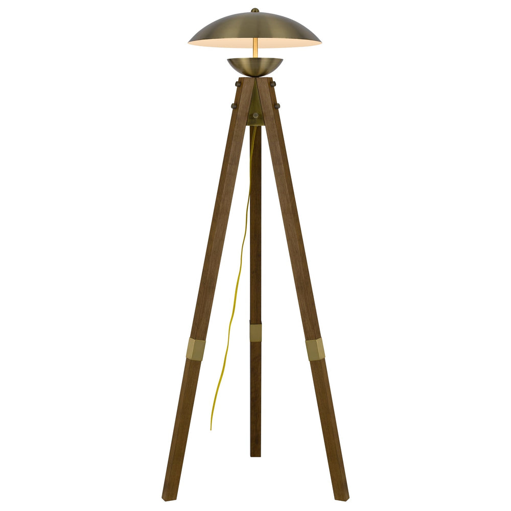 LAKELAND 18W INTERGRATED LED TRIPOD BIRCH WOOD FLOOR LAMP WITH HALF DOMED METAL SHADE Cal Lighting