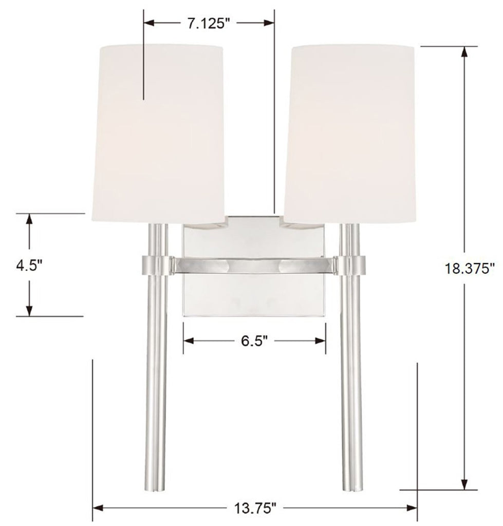 Crystorama Crystorama Bromley 2 Light Polished Nickel Sconce