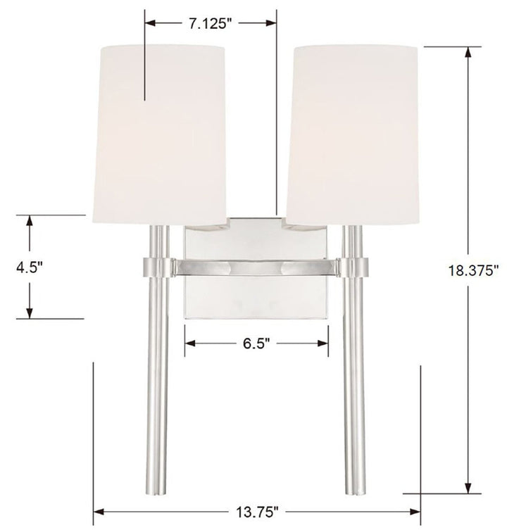 Crystorama Crystorama Bromley 2 Light Polished Nickel Sconce