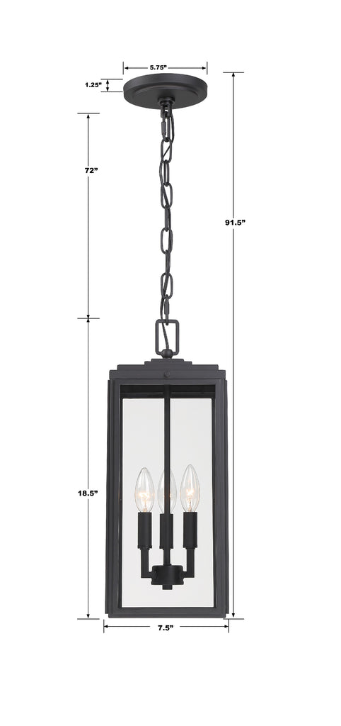 Byron 3 Light Matte Black Outdoor Pendant Crystorama