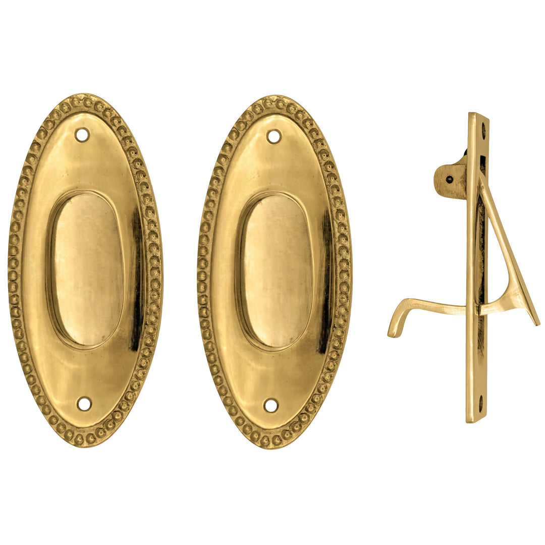 Beaded Oval Pocket Door Set (Polished Brass Finish) COPPER MOUNTAIN HARDWARE