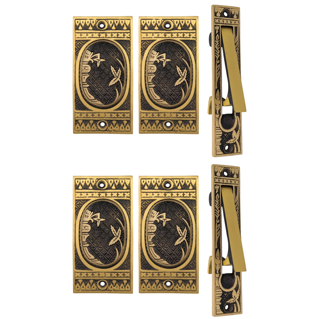 COPPER MOUNTAIN HARDWARE Broken Leaf Pattern Pocket Door Set in Several Finishes