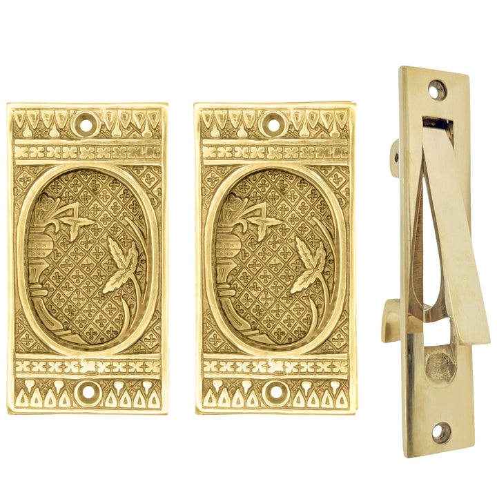 COPPER MOUNTAIN HARDWARE Broken Leaf Pattern Pocket Door Set in Several Finishes