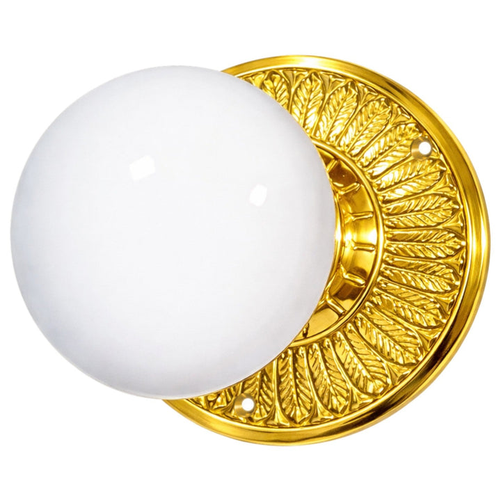 Feather Rosette Door Set with White Porcelain Door Knobs (Several Finishes Available)